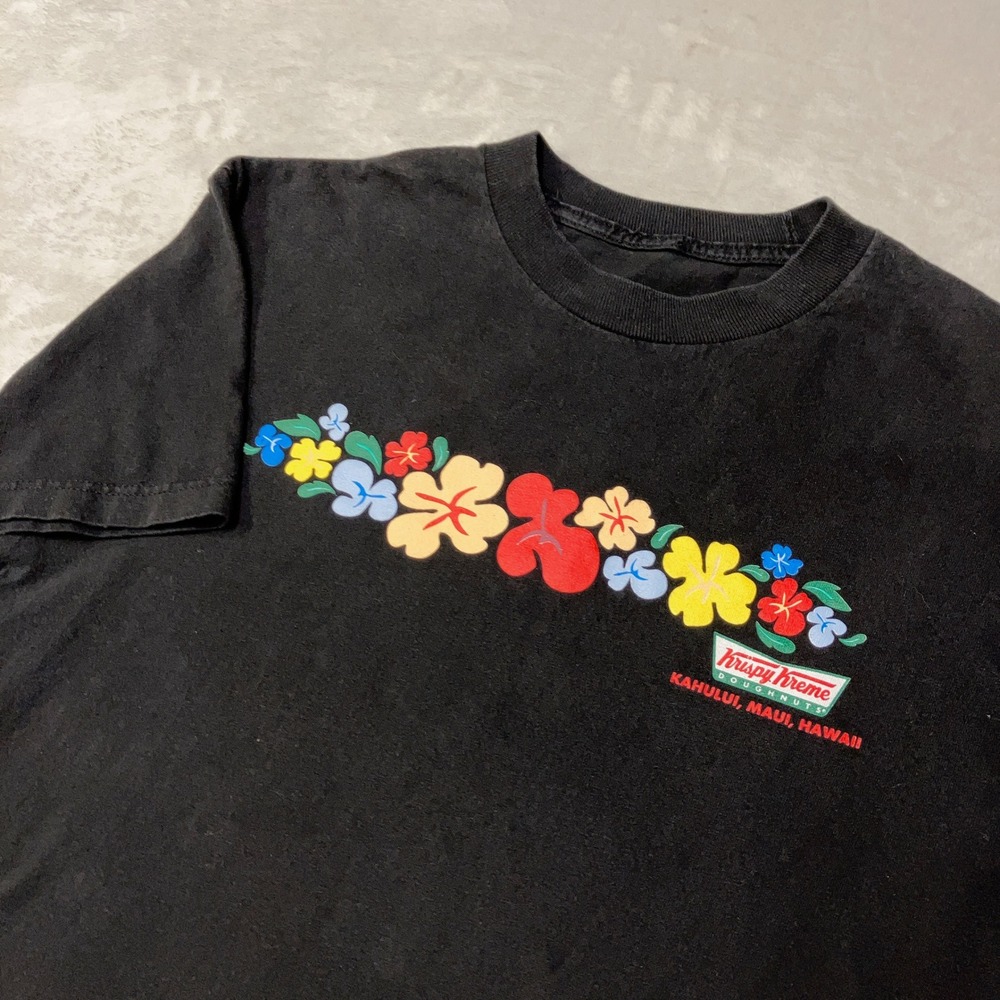 Krispy Kreme T-Shirt Maui Hawaii Floral Surfboard Graphic‎ Black Mens Small